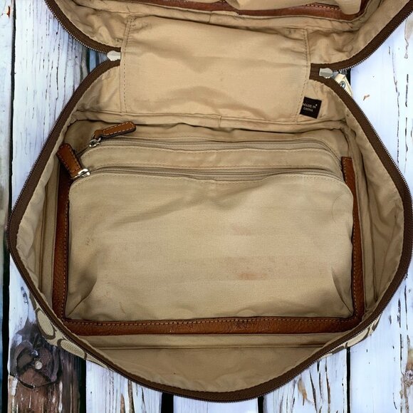COACH Signature Cosmetics Toiletries Travel Bag Brown & Khaki Canvas & Leather - Picture 8 of 13